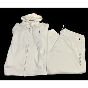Polo Ralph Lauren Women's  Knit Fleece Set 2pc Zip Hoodie Jogger Sz XXL White